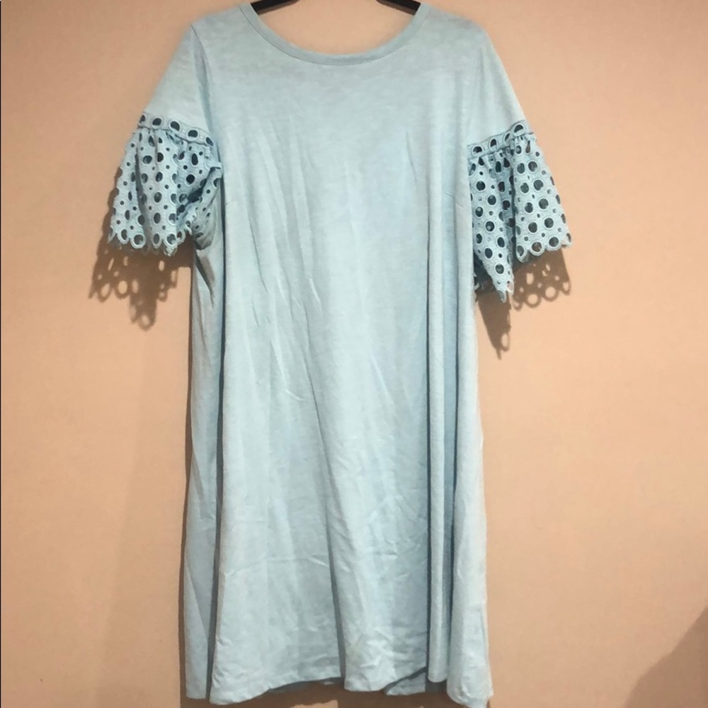 Light Blue Lane Bryant T-Shirt Dress W/ Fun Sleeve
